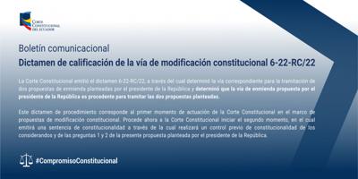Dictamen de calificación de la vía de modificación constitucional 6-22-RC/22