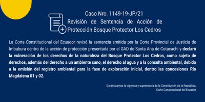 Caso Nro. 1149-19-JP/21: Revisión de Sentencia de Acción de Protección Bosque Protector Los Cedros