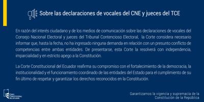 Sobre las declaraciones de vocales del CNE y jueces del TCE