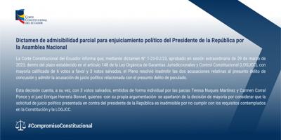 Dictamen de admisibilidad parcial para enjuiciamiento político del Presidente de la República por la Asamblea Nacional